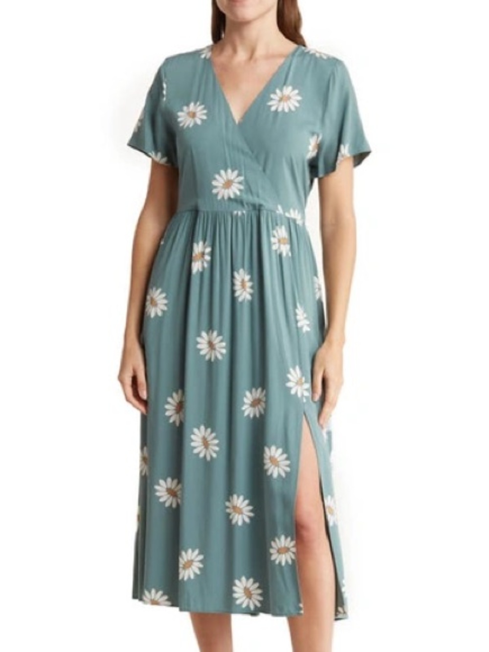 Madewell Dress Daisy Print Faux Wrap Cottagecore Preppy Feminine Midi Medium